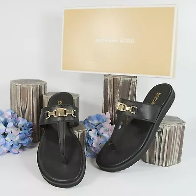 Michael Kors Charlton Black Leather Flats Thong Sandals 6 NIB • $45.15