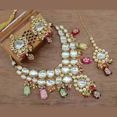 Kundan Polki Multi Choker Earrings Indian Pakistani Fashion Gold Plated Jewelry  • $58.99