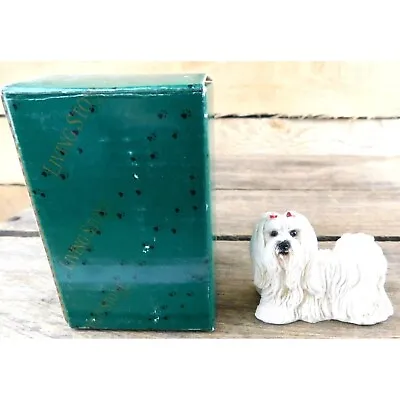 Living Stone 1992 Mini White Maltese Dog Figurine Figure W/ Box • $9.60