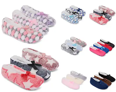 Slippers Ladies Womens Girls Fleece Lined Cosy Cozy Socks Warm Ballerina NEW • £6.79