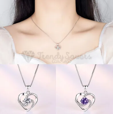 £3.95 • Buy Heart Crystal Pendant Sterling Silver Chain Necklace Womens Ladies Jewellery UK
