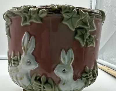Nouveau  Majolica Easter Planter Rare Cute Rabbits Signed Mae Nanjia China • $26