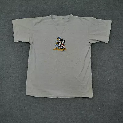 Vintage Mickey Mouse T Shirt Adult Large XL Grey Striped Distressed Disney 90s • $17.77