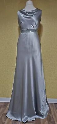 JOHN LEWIS Silver Cowl Maxi Dress Size 14 Evening Long Party Wedding Satin • £39.99