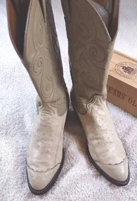 Tony Lama Vintage Ivory Cream Cowboy Boots Mens Size 9.5D USA Made Ostrich Toe  • $125