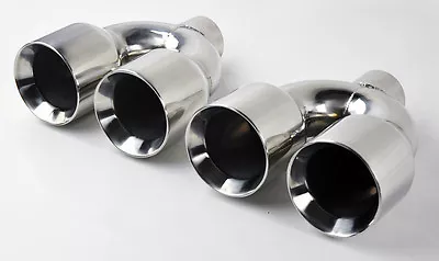 Stainless Steel QUAD 4  Out 2.5  Inlet 9  Long Dual Wall Exhaust Tips BRAND NEW • $184.99