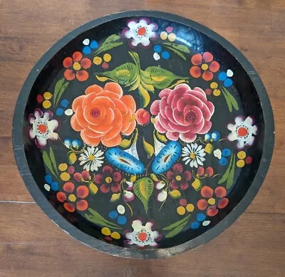 Mexican Wooden Batea Bowl Tray Platter 15.5” Hand Painted Floral Folk Art Flower • $29.99