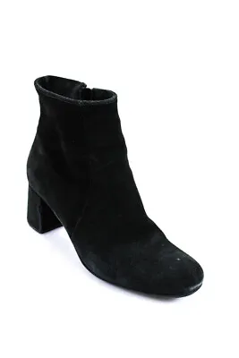 C La Canadienne Womens Suede Block Low Heel Side Zip Ankle Boots Black Size 8 • $50.41