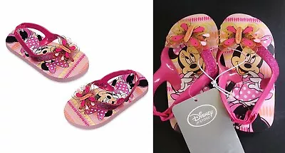 Disney Minnie Mouse Pink Bow Flip Flops Shoes Sandals Back Straps Toddler 5 6 • $12.99