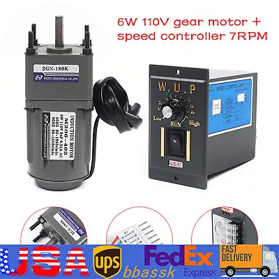 AC 6W 7.5RPM Speed Controller Electric Gear Motor With Gearbox High Torque 110V • $51.30