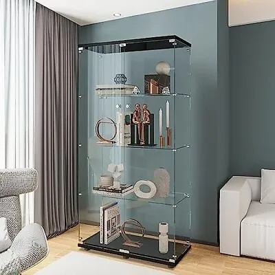 64 H Glass Display Cabinet 4 ShelfCurio Cabinets Floor Standing Glass Bookshelf • $265.99