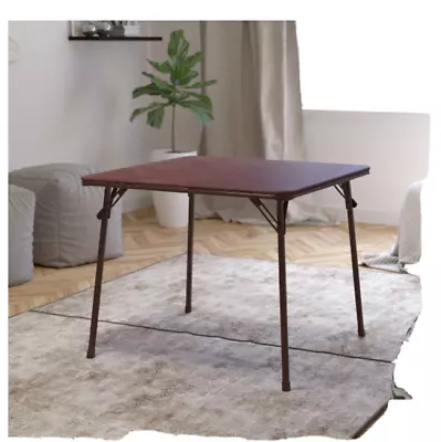 Table Card Folding Brown Vinyl Top Square Furniture Flash Portable Vintage Legs • $67.96