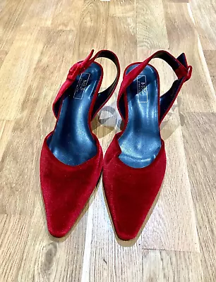 M&S Red Velvet Slingback Court Shoes Kitten Heels Size 6.5 UK Worn Once • £19