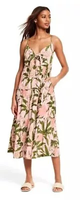 Agua Bendita X Target  Women Large  Peony Print Tie-Front Midi Dress  NWT Rayon • $32