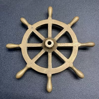 VINTAGE BRASS 6  SHIPS WHEEL WALL HANGING. Antique Solid Brass • $24.88