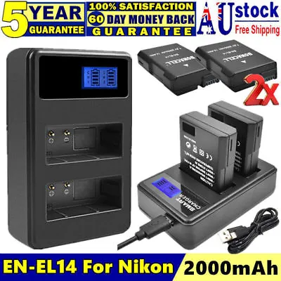 2/4x 2000mAh EN-EL14 EN-EL14a Battery /Charger For Nikon D3100 D3200 D3300 D5100 • $34.99