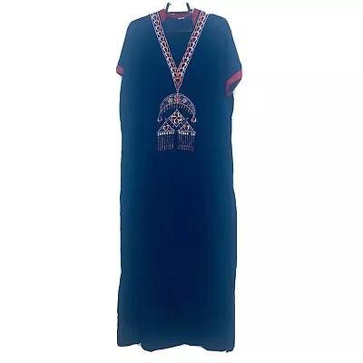 Egyptian Caftan Abaya Robe Muumuu Galabeya Embroidery Blue Plus Size 2X • £21.37