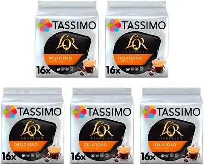 Tassimo L'OR Espresso Delizioso Coffee Pods X16 (Pack Of 5 Total 80 Drinks)  • £18.39