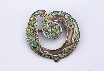 Margot De Taxco Green Enamel Confetti Swirl Sterling Pin #5384 • $150