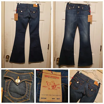 True Religion Jeans Womens 26 Blue Carrie Skinny Wide Denim Pants Stretch USA • $44.88