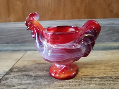 Vintage IMPERIAL Rooster Chicken Egg Cup RED SATIN SLAG GLASS WHITE/ RED • $29.99