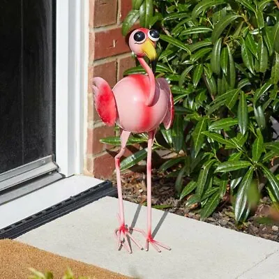 Large Tall Metal Fun Flamingo Colourful Garden Ornament Hand Painted Finish • £11.99
