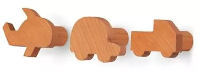 Modern Wooden Wall Hooks Set Walnut Coat HooksWall Cars Ⅰ (Cherry 3pcs) • $31.71