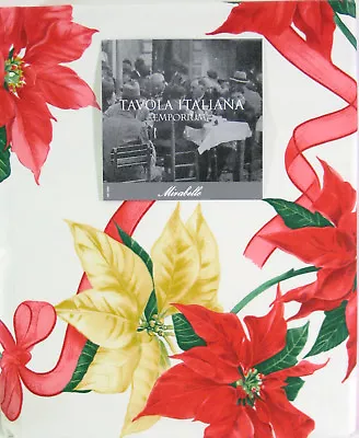 Mirabello Italy Cotton Tablecloth Christmas Holiday Poinsettia 63 X 90 - NEW • $74.99