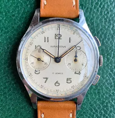 Vintage Wakmann 2 Register Mechanical Chronograph Venus 188 37mm Case • $675