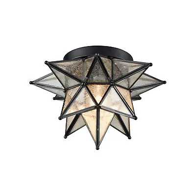 Black Moravian Star Flush Mount Ceiling Light Seeded Glass 12-inch Foyer Light • $99.99