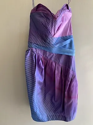 ZAC POSEN SILK Pink Purple Blue Strapless Dress Size 4 • $65