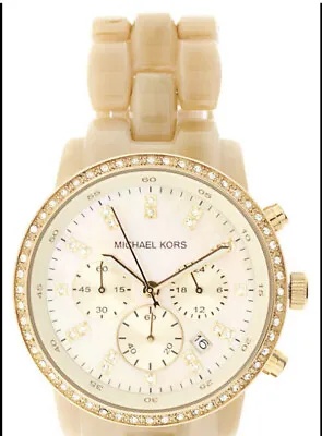 Michael Kors MK 5372 Glitz Horn Pearl Acetate Bracelet Chronograph Watch $225 • $48