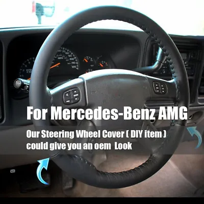Black 38cm/15inch Steering Wheel Cover For Mercedes Benz Genuine Leather NEW • $23.49