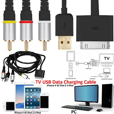 RCA TV AV USB Composite Video Charger Cable For IPod IPad 2 3 IPhone 4 4S 3GS 3G • £9.49