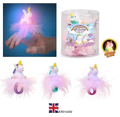 Fluffy Feather UNICORN FLASHING RING Lights Up LED Kids Party Bag Birthday Gift • £5.62