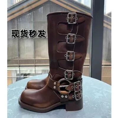Miumiu Women Knight Boots High Boots Square-toe Punk Style • $112.60