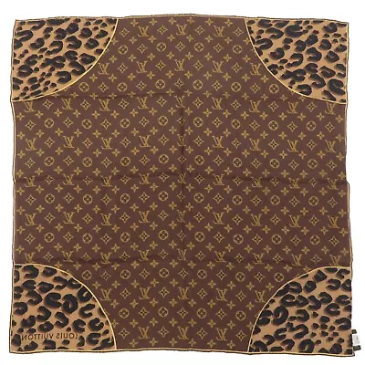 Louis Vuitton M72124 Silk Scarf Carre Monogram Leopard Brown Used From Japan • £221.77