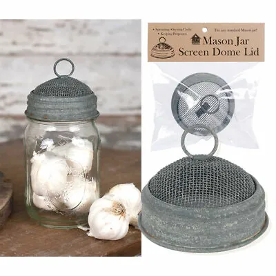 METAL Mason Ball Jar Screened Dome LID Rustic Gray Home Decor Antique  • $8.40