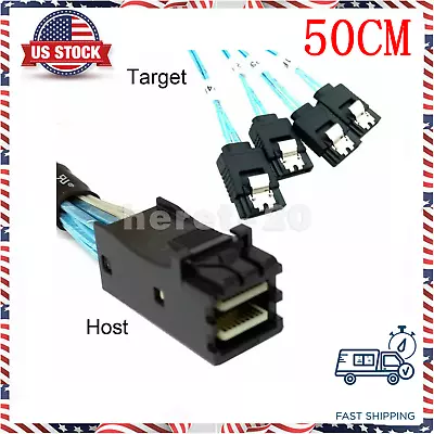 50cm Mini SAS HD SFF-8643 To 4 SATA Hard Drive Forward Breakout Cable RAID US • $11.94