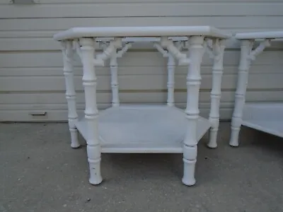 Pair Fretwork Faux Bamboo Tables Side End 6-sided Regency Chinese Chippendale 2 • $350
