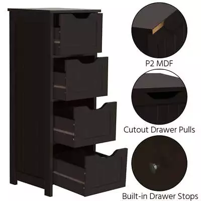 Wooden Storage Cabinet Organizer With 4 Drawers Bathroom Dresser Shelf Espresso • $66.70