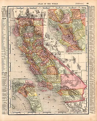 1902 Antique California State Map Vintage Atlas Map California Wall Decor 1533 • $24