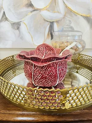 Rare VTG Secla Red Cabbage Art Portugal Pottery Leaf Tureen Lid Ladle Majolica • $225