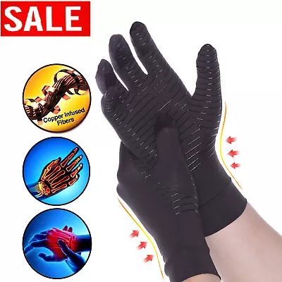 Copper Anti-Arthritis Compression Gloves For Rheumatoid Pain Full Hand Support • $8.49