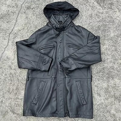 Wilson’s Full Zip Snap Hidden Hood Leather Jacket  Heavy Black Small • $54