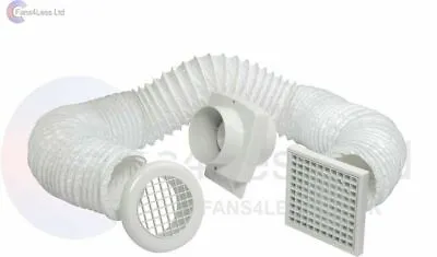 VSF100 Extractor Fan In-Line Tube Shower Fan Kit 4  Timer Or Standard • £31.99