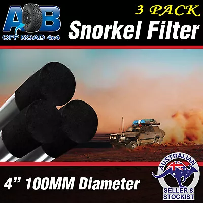 3 X BLACK Snorkel Sock Pre Filter Cleaner 100mm Ram Head Cover Air Filter 4x4 • $68