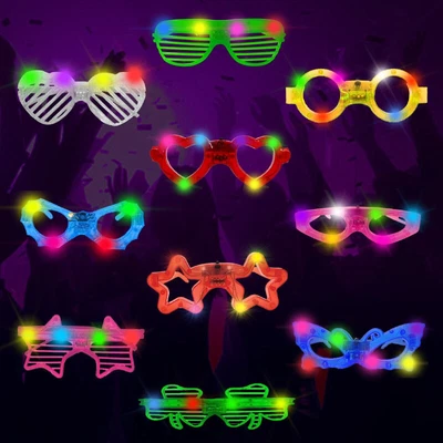 12 Pcs Light Up Shine In Dark Glasses Glowing Party Club Oval Star Glasses • £13.55