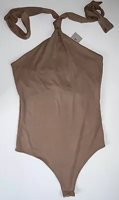 Gaze Women’s Bodysuit Halter Top Size MEDIUM Nude Tan Snap Button Closure NWT • $11.25