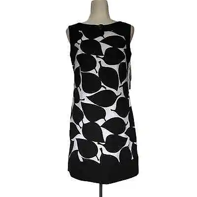 MAGGY L Sheath Dress Sz 8P Black White Sleeveless Leaf Button Knee Length New • $24.87